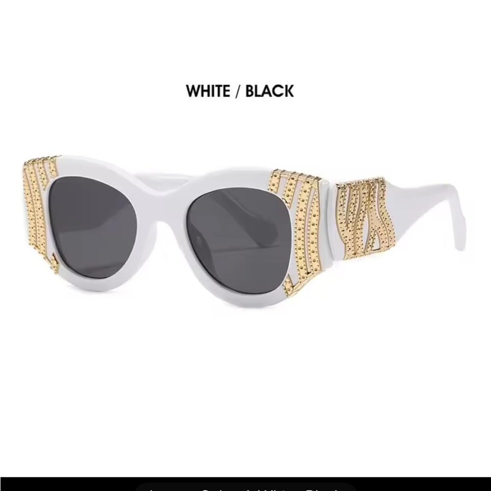 White and Gold Oversized Cat-Eye Sunglasses